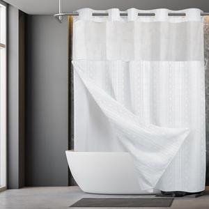 TYTYUU No Hook Shower Curtain with Snap in Liner Set, White Waffle Weave Shower Curtain for Bathroom Modern Heavy Duty Fabric for Hotel 71x74 Inches