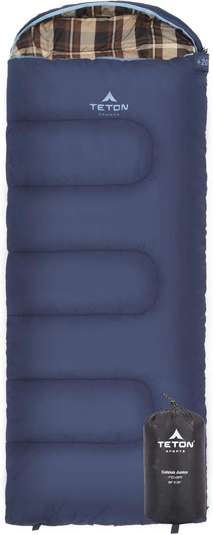 Teton Junior, 20 Degree and 0 Degree Sleeping Bags. Finally, Sleeping Bag for Boys, Girls, All Kids, Warm and Comfortable, for All Camping Weather and Built to Last (Blue & Brown)