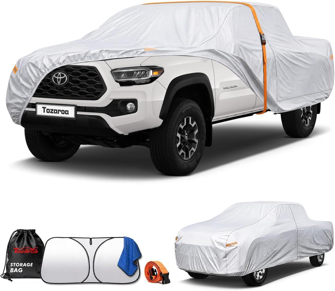 Car Cover Waterproof All-Weather,Heavy-Duty Outdoor Full Exterior Automobiles Truck(Length up to 210 inch) with Windshield Sun Shade Universal Fit Nissan Frontier,Ford F100,Chevy C10 S10 etc