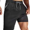 Arcweg Men's Swim Trunks with Compression Liner and Zipper Pockets Quick Dry Bathing Suit Board Swimming Shorts (Large, Black)