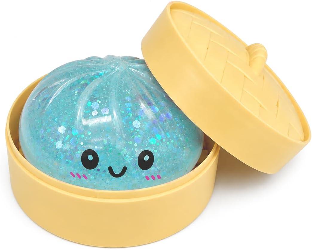 Blue Dumpling Squishies New Mystery Glitter Squishies Dumpling with Box Stress Relief Balls Sensory Toys Desk Squeeze Toys Gift