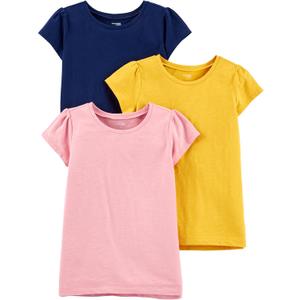 Simple Joys by Carter's Girls Short-Sleeve Shirts and Tops, Pack of 3 (8, Mustard Yellow/Navy/Pink)