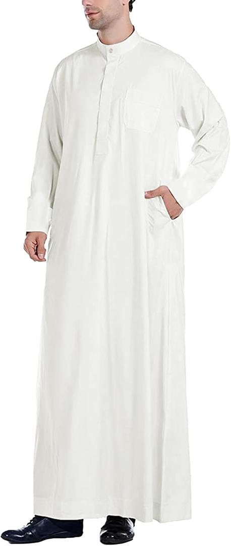 YAOHUOLE Men Islamic Caftan Thobe Big and Tall Kaftan with Pocket Mens Arab Thobe Men Kaftan Thobe, Large