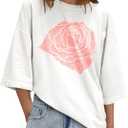 Tankaneo Womens Oversized Half Sleeve T-Shirts Summer Casual Crew Neck Tunic Tops Loose Fit Boxy Basic Tees (White) M