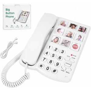 Corded Landline Phones for Seniors - Memory Phone for Dementia/Alzheimers, 9 Big Picture Buttons & One-Click Dialing - Hands-Free Calling, 110dB Loud Ringer - for Visual Hearing & Memory Impairments