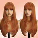 Ginger Long Straight Layered Wig with Bangs for Women 26 inch Orange Put on Go Realistic Synthetic Fiber Heat Resistant Natural Wig for Girls Party Cosplay and Daily Use
