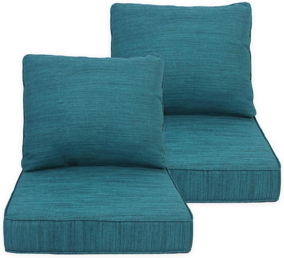 Outdoor/Indoor 23.5x25 inch Deep Seat Patio Cushions Set of 2 Resilient Foam Filling Water Repellent Stain-Resistant UV Resistant Weather Resistant Patio Cushions Malachite