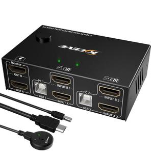 Dual Monitor KVM Switch HDMI 2 Port 4K@60Hz,MLEEDA USB HDMI Extended Display Switcher for 2 Computers Share 2 Monitors and 4 USB 2.0 Hub,Desktop Controller and USB HDMI Cables Included (4K HDMI KVM 2 monitors)