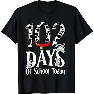  Set Of 2, 102 Days of School Today Dalmatian Dog Funny 100th Day Kids T-Shirt, S