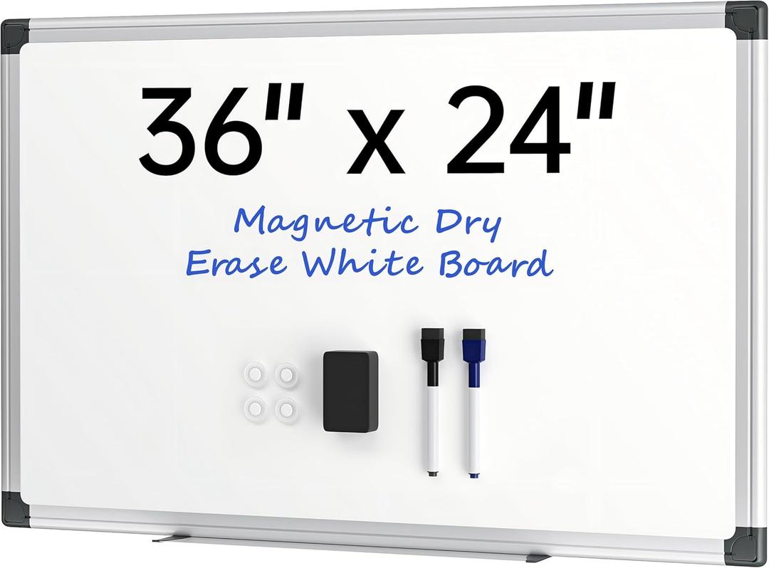 VUSIGN 36" x 24" Magnetic Whiteboard for Wall, Dry Erase Board with Silver Frame, Hanging White Board for Office, Home, Classroom, Conference Room  Accessories Included