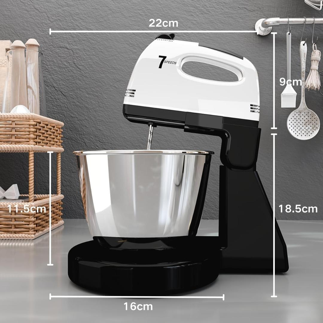 Stand Mixers, 7 Speeds With 3QT Stainless Steel Bowl, Stand and Hand Mixer with Dough Hook, Whisk, Mixing Beater for Baking, Cake, Cookie, Kneading (GU2)