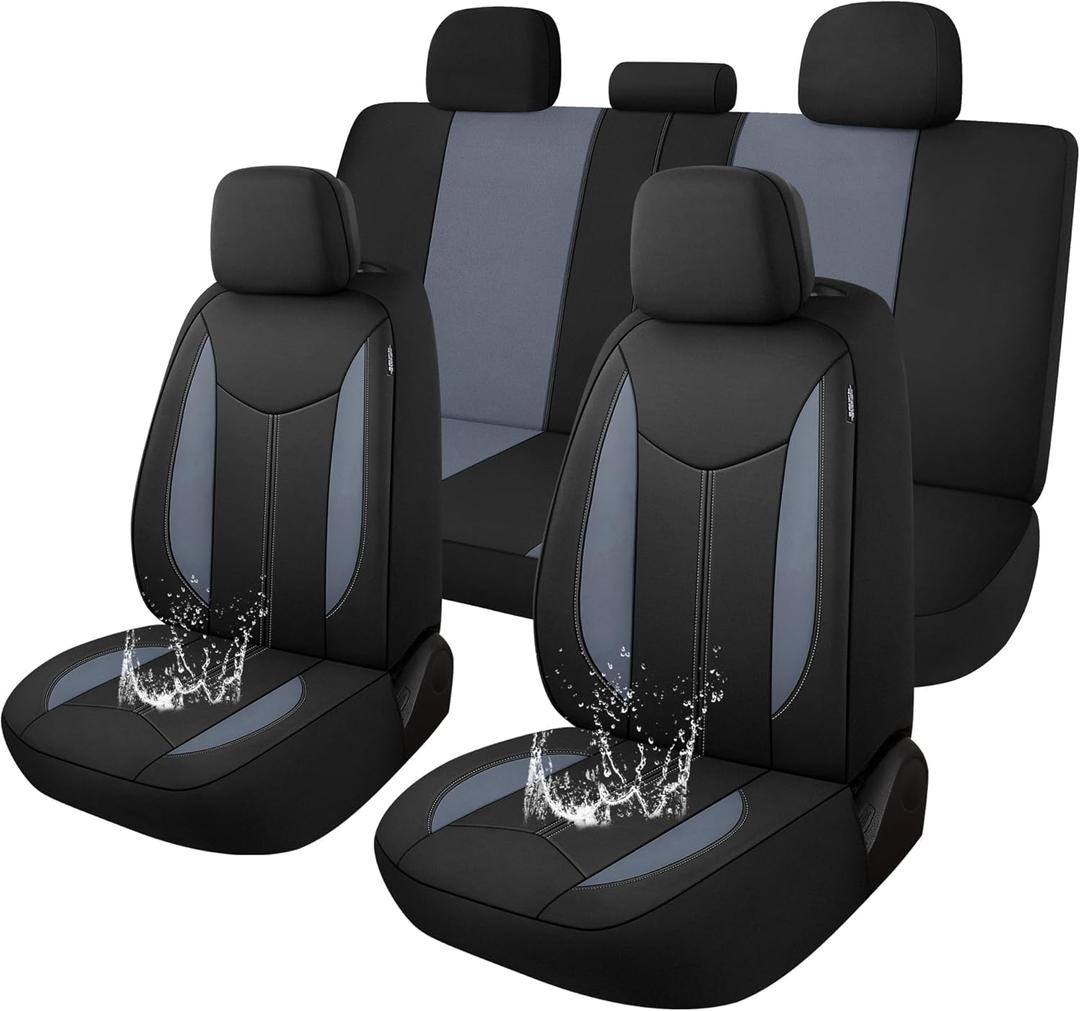CAROMOP Waterproof Car Seat Cover Full Seats, Neoprene Seat Covers for Cars,Split Bench Compatible Car Interior Covers, Universal Fit Most Car Sedan Truck SUV(Black/Gray) (Full Set)