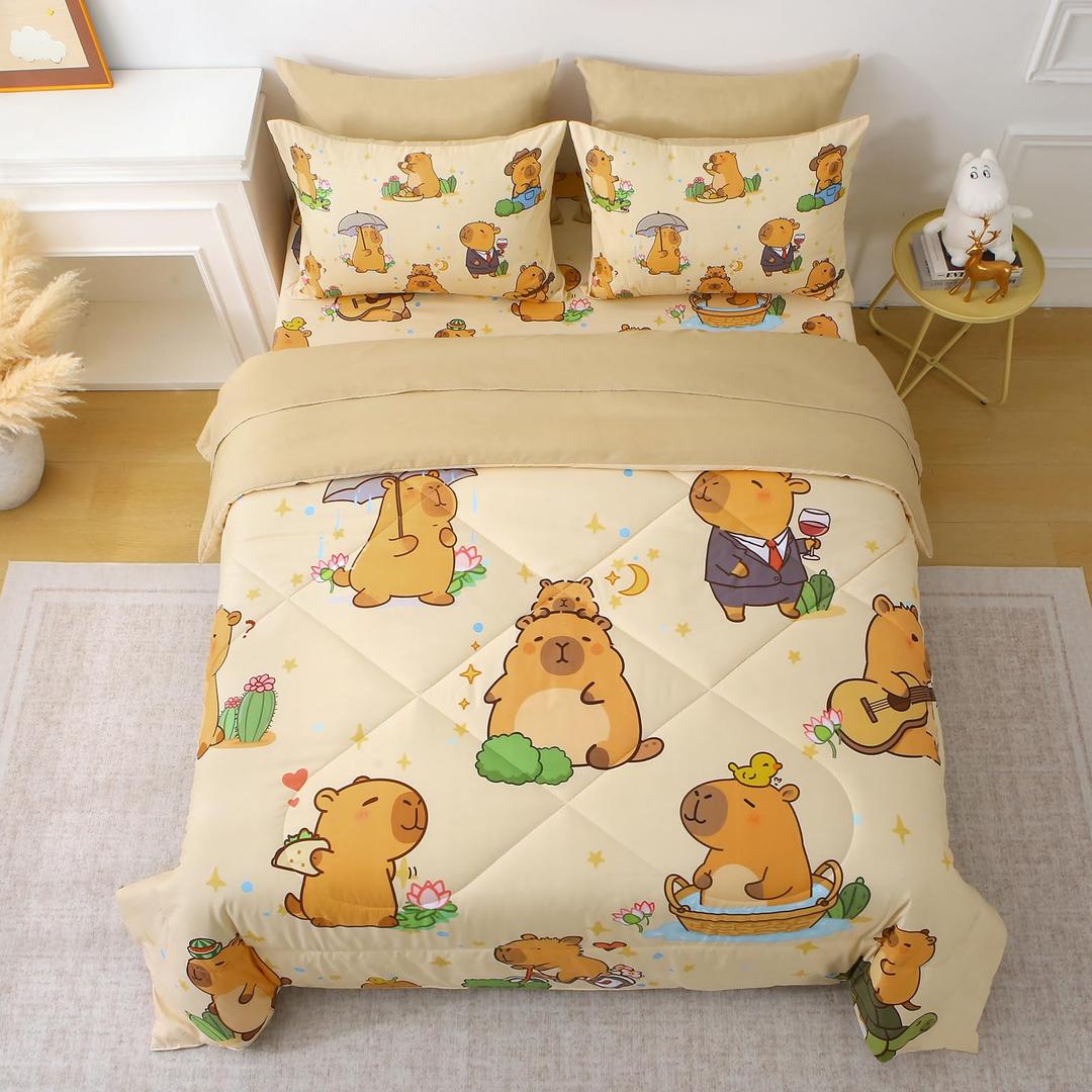 1 Piece Capybara Comforter Twin Size Cute Cartoon Capybara. Super Soft All Season Bedroom Decor for Kids Girls Boys Teens Birthday Choice