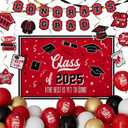 Graduation Decorations Class of 2025,Red Themed 2025 Graduation Decorations Set-Congrats Grad Banner,Class of 2025 Backdrop,Hanging Swirl Streamers and Balloons Kit Supplies Celebrations