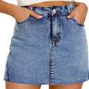 Denim Skort for Women Denim Mini Skirt Casual High Waist Stretch Jean Skirt with Pockets (S)