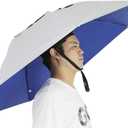 NEW-Vi Fishing Umbrella Hat Folding Adjustable Sun Rain Cap, 37.4Oversize Hands Free Umbrellas, 7-Ribs Anti-UV Waterproof Headwear for Fishing Gardening Golf Sunshade Outdoor (Silver/Blue)