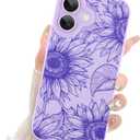 Fiyart Designed for iPhone 16 Case Cute Flower Floral Sunflowers Design,Soft Slim TPU Anti-Scratch Phone Cover for Women Girls 6.1"-Purple