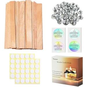 Visgaler 200 Pcs Thicked Wood Candle Wicks for Candle Making, 5.1 X 0.59X 0.06 Inch Upgrade Wood Wicks, Wooden Wicks Gift Box Includes Iron Stander, Glue Dot, and Warning Labels (50 Sets)
