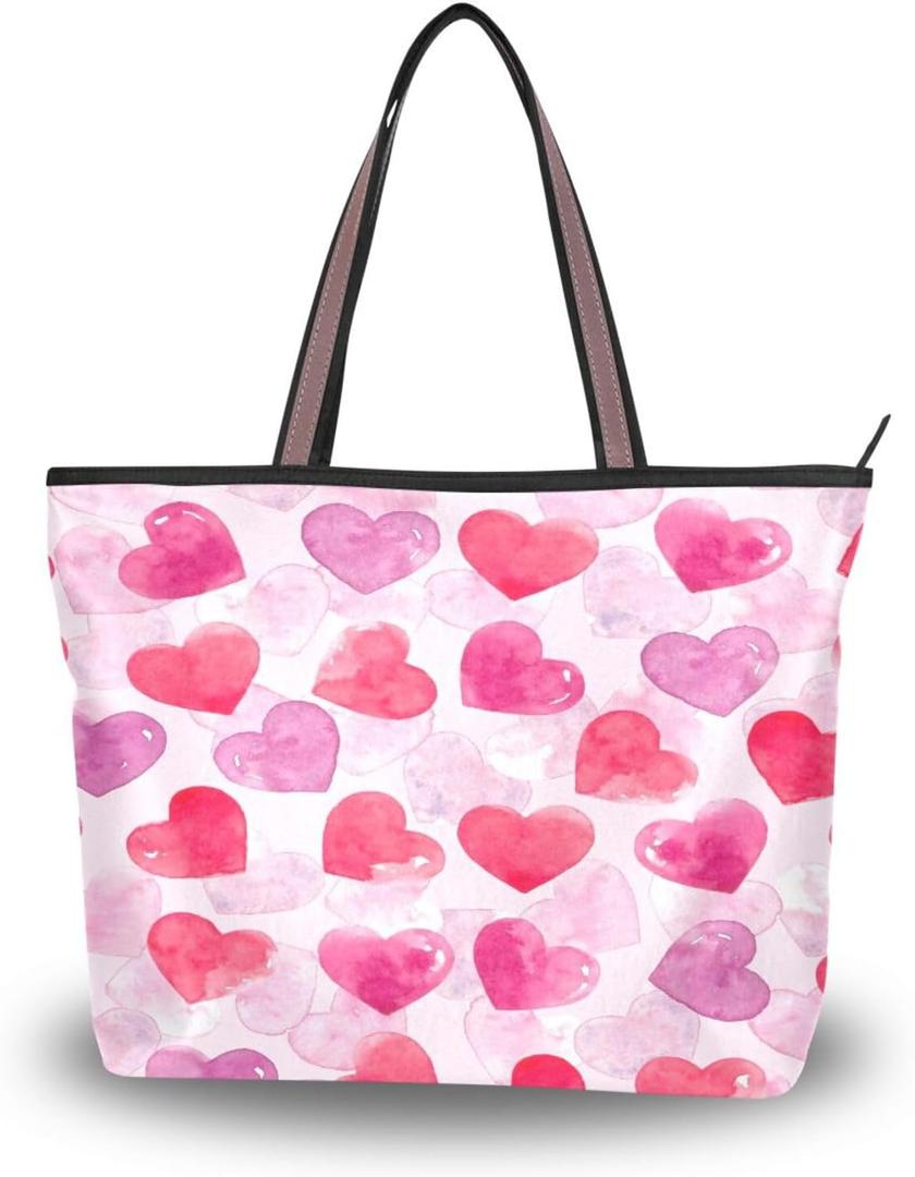 Tote Bag for Women with Zipper and Pockets,Polyester Tote Bag Pattern Tote Purse Women Handbag (Medium, Heart 1)