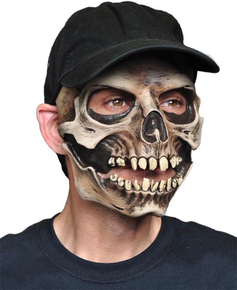  Zagone Realistic Skull Cap Mask with Moving Jaw Scary Grim Reaper Skeleton Halloween Face Mask for Adults, Creepy Costume, One Size
