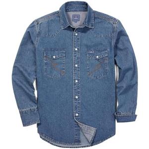 HISEA Men's Denim Shirt Long Sleeve Work Shirt Mens Regular Fit Button Down Shirts Cotton Work Shirts Washed Finish 3XL