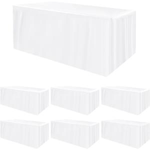 HolidayIdeas Fitted Rectangle Table Cloths 8ft Table Covers for Vendor Booth Display, Banquet, Wedding, Parties,30x96 Inch, White, 6 Pcs