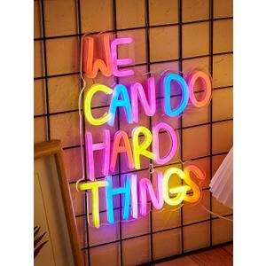 LED Neon We can do hard things Cute Neon Sign, USB Powered Neon Signs Night Light, 3D Wall Art & Game room Bedroom Living Room party Decor lamp for Children Kids Girls Boys
