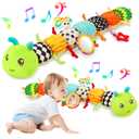 Baby Sensory Toys for 0-6 6-12 Months, Musical Stuffed Caterpillar Toy with Crinkle Rattle Mirror, Baby Essentials Infant Tummy Time Toys for 3 6 9 12 18 Months, Newborn Boys Girls Shower Gifts