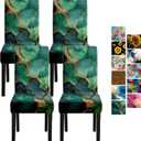 Marble Chair Covers Set of 4  Green Gold Abstract Pattern Stretch Dining Chair Slipcovers Washable Universal Seat Protectors for Kitchen, Banquet, Party, Hotel, Home Dcor (25)