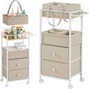 Baby Diaper Caddy Organizer Cart with Drawers - 3In1 Rolling Storage Cart with Wheels, Removable Diaper Caddy, Detachable Dividers - for Crib, Bedroom, Art & Craft Organizer (Off White)
