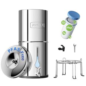 Purewell PFAS-Free 6-Stage Gravity Water Filter System with PC Water Level Window, Certified to Reduce Lead, Total PFAS (Forever Chemicals), Mercury, and Chlorine, SF-2.25G