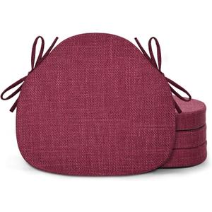 Shinnwa Dining Chair Cushions Set of 4, High-Resilience Foam Windsor Seat Pads, Kitchen Chair Cushions with Ties & Textured Cover, 4 Pack, 16.5 x 15.5 x 2, Dark Red