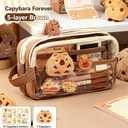 Large Capacity Clear Pencil Case, Waterproof Multi-Layer Pencil Pouch with Capybara Plush and Stickers,Office Supplies Desk Organizer, Big Pen Case for Adults, Cosmetic Bag Travel Stationery Holder