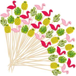 2 x 120pcs Summer Cocktail Picks Tropical Hawaii Cocktail Picks Assorted Flamingo Pineapple Monstera Palm Leaf Cactus Pick for Appetizers Food Drinks Cupcake Hawaiian Luau Party Decoration Supply
