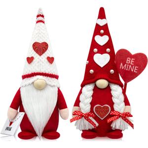CRCZK Valentines Day Gnomes, 2 Pack Mr & Mrs Valentine Gnomes Decorations for Home - Handmade Swedish Tomte Gnomes Plush Ornaments Valentine's Day Party Supplies