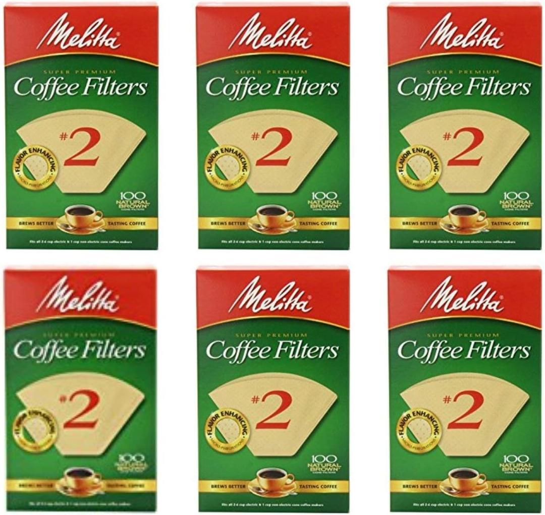 Melitta #2 Cone Coffee Filters, Unbleached Natural Brown, 100 Count (Pack of 6) 600 Total Filters Count - Packaging May Vary