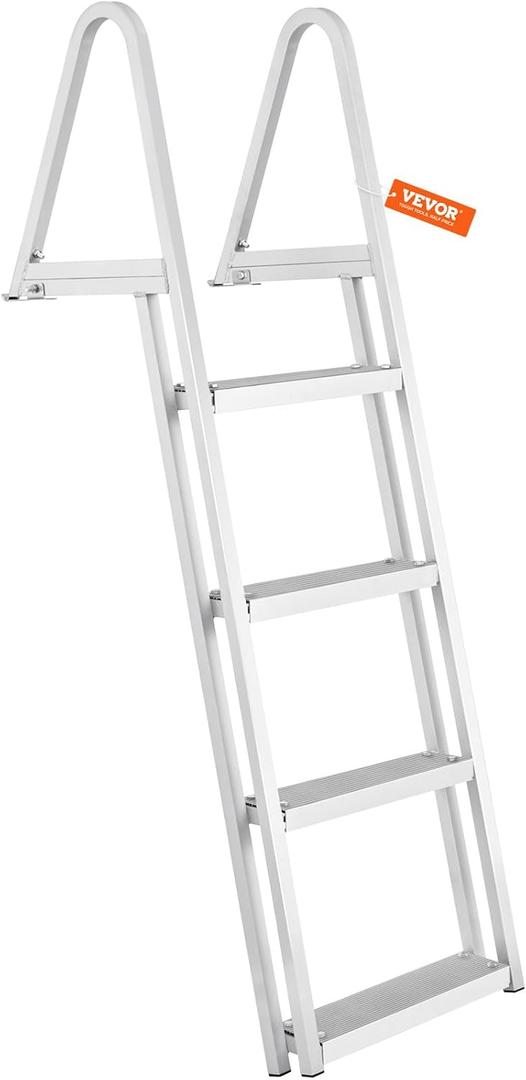 VEVOR Removable Dock Ladder 4 Steps, 350 lbs Load Capacity, Pontoon Boat Ladder with 4'' Wide Step & Nonslip Mat for Ship/Lake/Pool/Marine Boarding