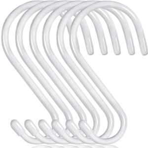 DINGEE 6 inch Non Slip Rubber Coated White S Hook Heavy Duty,6 Pack Large Vinyl Coated S Hooks, Metal S Shaped Hanger Hooks for Hanging Plants Outdoor,Closet Rod,Jeans, Pot Pan Cups Towels Hats