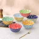 Cereal Bowl Porcelain Soup Bowls - Ceramic Bowl Set Kitchen 23 oz - 6 Inch Deep Colorful Bowls for Serving Breakfast | Oat | Oatmeal | Ramen | Pho | Noodle - Microwave and Dishwasher Safe - Set of 6