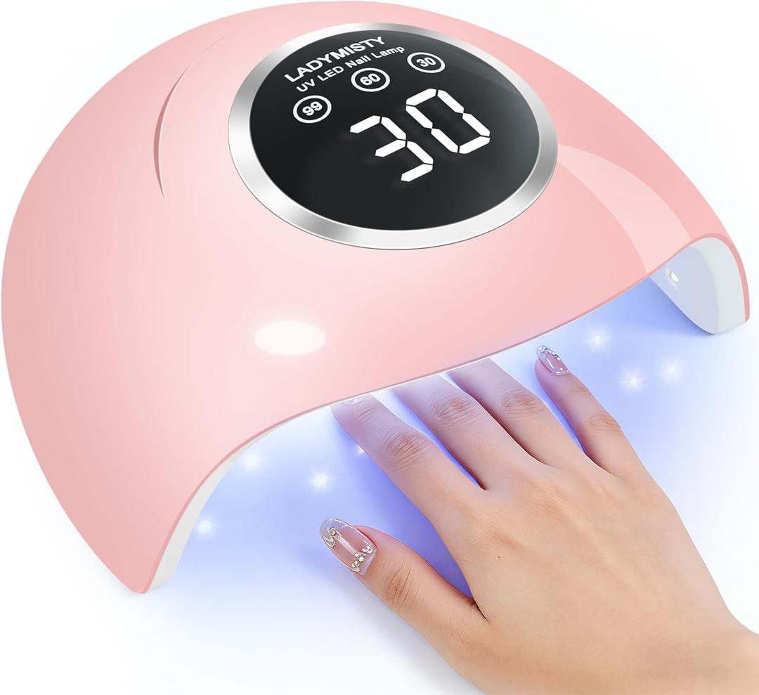 LadyMisty 72W UV LED Nail Lamp, 2026 New Upgrade UV Light for Gel Nails with 18 Beads, 3 Timer Nail Dryer, LCD Display, Auto Sensor, Professional Nail Lamps for Gel Polish  Best Gifts, Pink Lamp