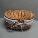 Picnic Basket with Blankets and Bamboo Plates Picnic Supplies Set Basket with Lid and Handle Wicker Picnic Basket Sturdy Woven Body with Washable Lining for Camping (White)