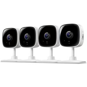 Tapo 1080P Indoor Wired Security Camera - Works as a Baby & Pet Monitor, Motion Detection, 2-Way Audio, Siren, Night Vision, Subscription-Free Local or Optional Cloud, Works with Alexa, C100(4-Pack) (White)