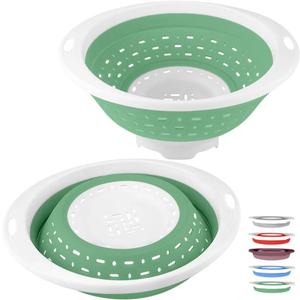 QiMH Collapsible Colander and Strainer, 5 Quart(1.25 gal) BPA Free & Dishwasher-safe Silicone Foldable Strainer, Heavy Duty Kitchen Drainer Basket for Pasta, Veggies and Fruits (Grass Green)