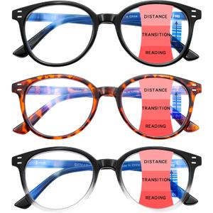 SIGVAN Progressive Multifocus Reading Glasses Blue Light Blocking Women Men Computer Eyeglasses Spring Hinge Readers (3 Mix, 1.75)