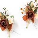 Ling's moment Boutonniere for Men, 2pcs Groom Groomsmen Guest Boutonniere, Artificial Flowers for Wedding/Prom/Homecoming, etc.Fall Orange Terracotta