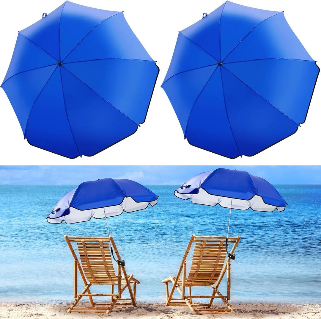 Buryeah 2 Pcs Automatic Chair Umbrella with Universal Clamp 44" UPF 50+ Portable Clamp on Beach Chair Adjustable Wheelchair Umbrella for Outdoor Patio Parasol (Blue)