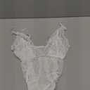 Women Deep V Neck Lingerie Lace Cutout Teddy One Piece Babydoll Mini Bodysuit (Large, White)