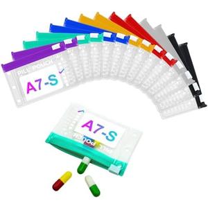 A7-S Pill Pouches Set for A7 Ring Binder, Weekly Pill Organizer 2 Times a Day, Pill Loose-Leaf Storage with Color-Coded Medicine Pouches, Reusable Travel Medicine Organizer