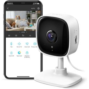 TP-Link Tapo 1080P Indoor Security Camera for Baby Monitor, Dog Camera w/Motion Detection, 2-Way Audio Siren, Night Vision, Cloud & SD Card Storage, Works w/Alexa & Google Home (Tapo C100), Indoor, White