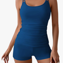 Eomenie Women's Swimsuit Tankini Set Modest Tummy Control Slimming Bathing Suits Two Piece Swim Suit with High Waisted Short XXL Blue